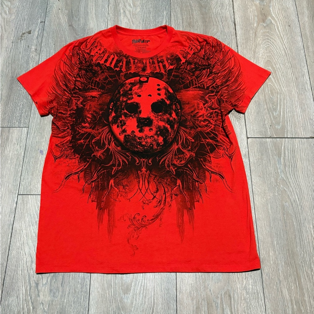 Men’s Y2K Affliction Style Jason T Shirt Short Sleeve Orange Size Large